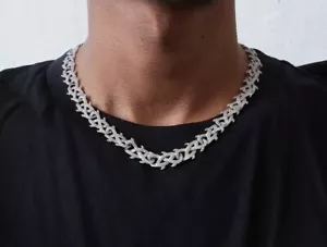 12mm Round Cut Moissanite Miami Cuban Chain Hip Hop in 925 Silver - Picture 1 of 5