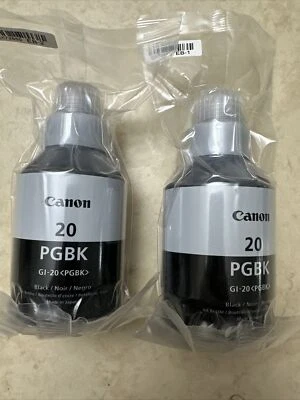 2 botellas de tinta negra pigmentada Canon 20 PGBK GI-20 genuinas nuevas/sin caja Foto 1 de 2