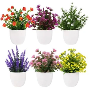 6 Small Fake Plants in Pots Artificial Flowers for Indoor Office Decor - Picture 1 of 7