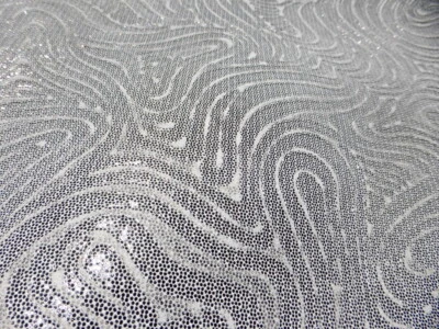 Goatskin leather hide Silver Swirling Contours Embossed on White full bodied - Image 1 of 4