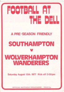 1977/78 Southampton V Wolverhampton Wanderers 13-08-1977 amigable para la pretemporada - Imagen 1 de 1