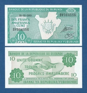 BURUNDI -- 10 FRANCS ( 5.2.2005 ) -- UNC -- PICK 33e . - Picture 1 of 1