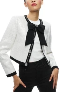 NEW Alice + Olivia Gwyneth Embellished Sequin Bow Jacket Size Large - Picture 1 of 6