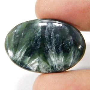 32.00Cts. Natural Untreated Green Seraphinite Oval Cabochon Loose Gemstone - Picture 1 of 3