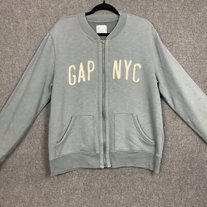 Vintage Gap NYC Womens Size Large Grey Full Zip Sweatshirt Crew Bomber Slate - Bild 1 von 21