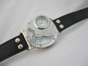 Oulm Men's Black Buckle Band Analog Watch Dual Face - Picture 1 of 11
