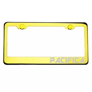 Gold Chrome License Plate Frame PACIFICA Laser Etched Metal Screw Cap - Imagen 1 de 8