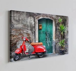 Red Vespa Retro Bike Canvas Print Wall Art, Home Decor Wall Hanging - Picture 1 of 10