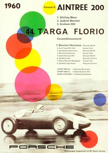 Póster vintage de coche de carreras Porsche Aintree 200 44 Targa Florio 1960 - Imagen 1 de 1