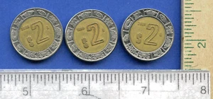 Lot of three (1998, 2000, 2001) VINTAGE Mexico 2 Pesos Bimetallic Coins KM# 551 - Picture 1 of 2