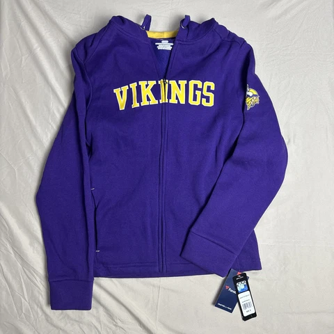 Fanatics Minnesota Vikings Hoodie Womens Small Purple Zip Up Logo Spell Out NFL Cover