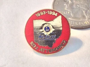 Vintage Ohio Lions Club 100% Attendance 1993-1994 Red & Gold Round Pin Coffey - Picture 1 of 4