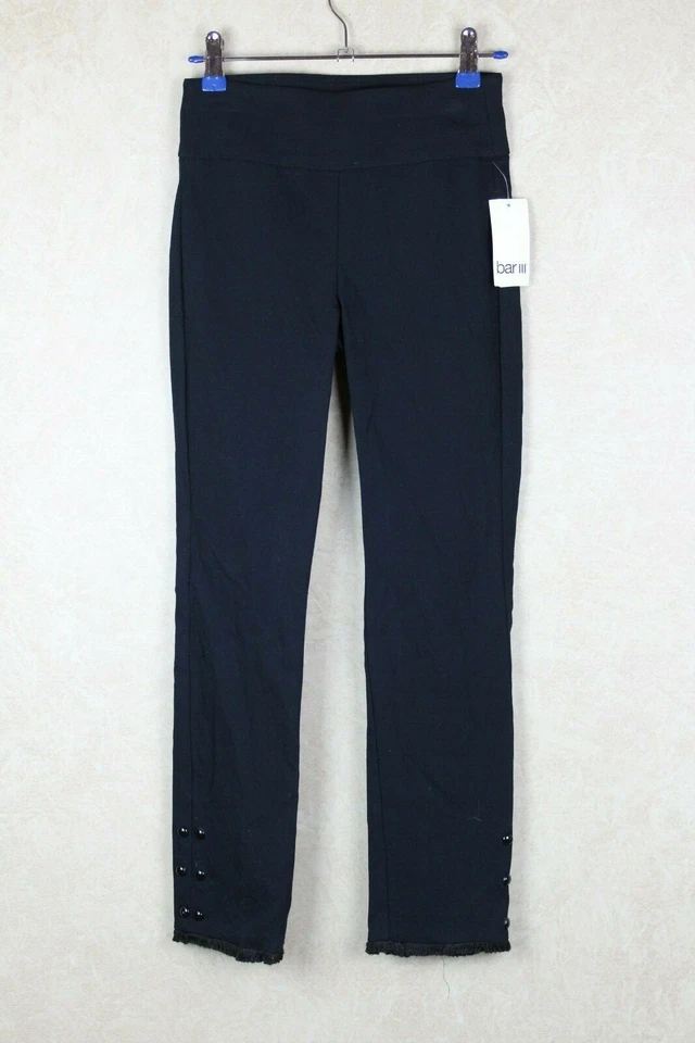 Bar III Womens Black Studded Raw Hem Pull on Pants XS BHFO 1179