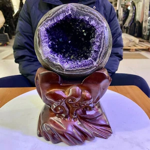 Bolsa de dinero amatista natural 8,4 lb geoda cuarzo cristal decoración Reiki + soporte- - Imagen 1 de 20