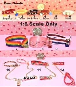 Dollhouse Miniature Dog Collars & Leashes - 1:12 or 1:6 Scale - Picture 1 of 4