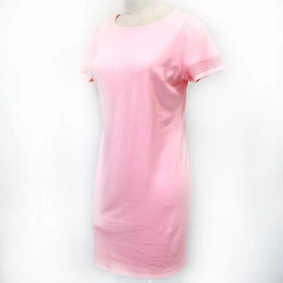 Vestido Talbots Plus Rosa Algodón Manga Corta Cuello Barco Crochet Ribete, Talla 2X Foto 1 de 4