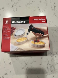Chefmate Creme Brulee Set 5 Piece 4 Ceramic Ramekins Torch and Butane Fuel NIB - Picture 1 of 3