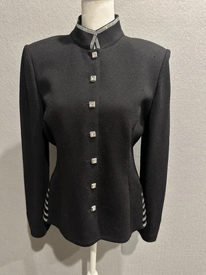 Chaqueta St. John Evening by Marie Gris Negro Estrás Botón Talla 6 Foto 1 de 4
