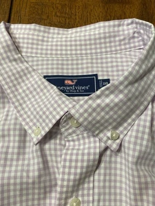 Vineyard vines men’s long sleeve lavender checkered shirt size 3 XB - Picture 1 of 14