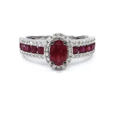 2.10Ct Oval Cut Lab-Created Ruby Halo Engagement Ring 14K White Gold Plated - Image 1 of 4