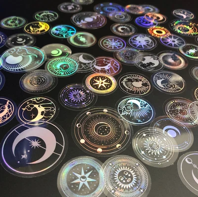 210pcs PET Adhesive Stickers Waterproof Transparent Laser Silver Labels Stars - Image 1 of 4