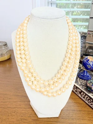 Nuevo con etiquetas Collar de perlas de imitación de varios hilos 4 capas cuentas crema broche dorado declaración Foto 1 de 4