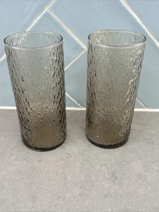 Vintage Brown Tree Bark Textured Set of 2 Drinking Glasses 13cm MCM - Picture 1 of 8