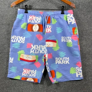 South Park Badeshorts Herren mittelblau geometrisch Allover Mesh gefüttert Beachwear - Bild 1 von 8
