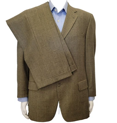 Joseph Abboud suit mens 42R green 36x30 cuffed pleated micro houndstooth wool US - Image 1 of 4