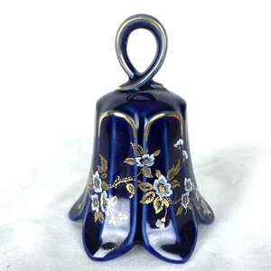 Floral Bell Lindner Handarbeit Porcelain W Germany Hand Painted Colbalt Blue 3" - Picture 1 of 8