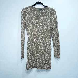 ASOS Design Brown & White Tattoo Pattern Open Back Mini Sweater Dress Size 6 - Picture 1 of 8