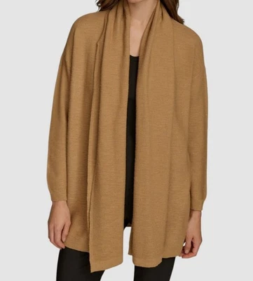 Cardigã feminino Donna Karan bege micro lantejoulas pescoço cachecol suéter tamanho G - Imagem 1 de 2