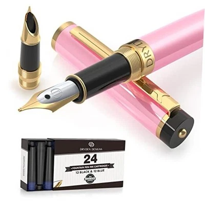  Pluma Estilográfica - Plumillas Medianas y Finas | Incluye 24 Cartuchos de Tinta Rosa Delicioso Foto 1 de 4