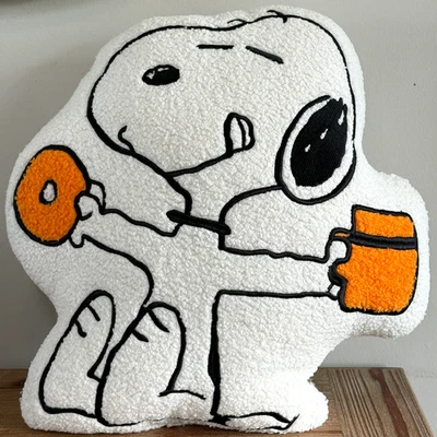 Peanuts SNOOPY Plush Decorative Pillow with Donut and Coffee 17" x 18" NWT - Image 1 of 4