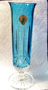 Signed Waterford Crystal LISMORE Turquoise Blue 8" Footed Bud Vase ~EXCELLENT - Picture 1 of 8