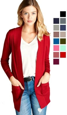 Women's Cardigan Long Sleeve Open Front Draped Sweater Rib Banded w/ Pockets - Image 1 of 3