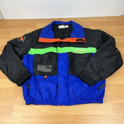 Jaqueta de esqui vintage anos 90 NAUTICA competição zíper completo colorblock adulto GG - Imagem 1 de 4