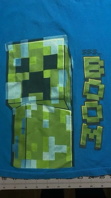 Minecraft Creeper Blue T-shirt Kids Size Small Size 7 Graphic Print 100% Cotton - Image 1 of 3