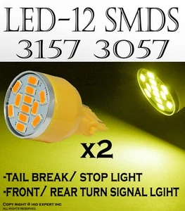 x2 3157 12 SMDs LED Amber Front Turn Signal Replace OEM halogen Light Bulb R686 - Picture 1 of 7