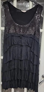 Womens SIMPLY BE Black Sleeveless Sequin Layered Short Party Dress - Uk 22 - Picture 1 of 5