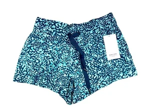 Athleta Womens 4" Shorts M Blue/Green Pattern Modal Blend Elastic Activewear - Picture 1 of 7