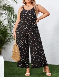 SHEIN Plus Ditsy Floral Print Tie Shoulder Wide Leg Cami Jumpsuit Size 22 3XL - Picture 1 of 4