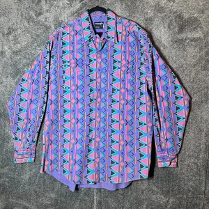 Vintage Wrangler Brushpopper Shirt 18 36 Purple Aztec Rodeo Western Checotah - Picture 1 of 8