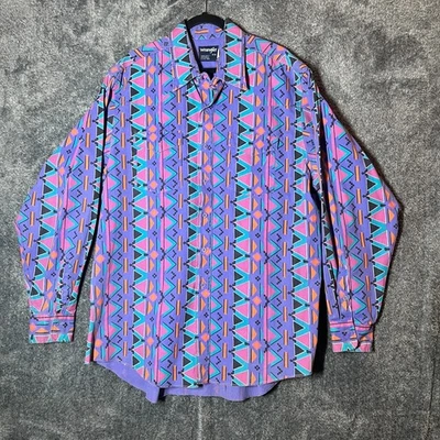 Vintage Wrangler Brushpopper Shirt 18 36 Purple Aztec Rodeo Western Checotah - Image 1 of 4