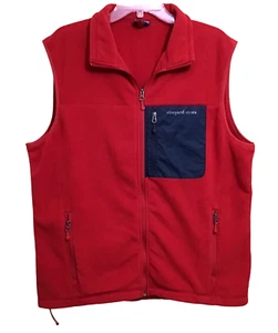 Vineyard Vines Mens Vest Size L Large Red Blue Fleece Full Zip Pockets Logo - Picture 1 of 9