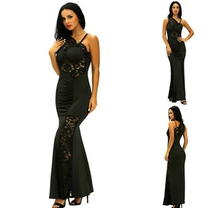 Sz S 8 10 Black Lace Sexy Formal Cocktail Wedding Evening Gown Party Maxi Dress - Picture 1 of 4