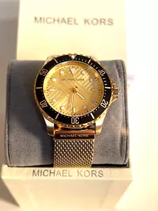 MICHAEL KORS MK9083 EVEREST Gold-Tone S/Steel Mesh Mens Watch BNWT/Gift Box $250 - Picture 1 of 9