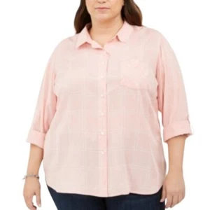 NWT ~ TOMMY HILFIGER Pink Blossom Windowpane Heritage Shirt ~ Women's Top 0X - Picture 1 of 6