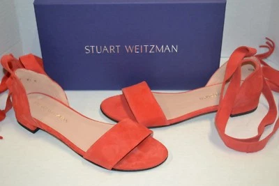 Stuart Weitzman Corbata PIMENTO RED SUEDE 7.5, 8.5 M Lace Up Sandals $395 SPAIN - Image 1 of 4