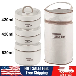 Portable Insulated Food Lunch Container Set with 3 Thermal Lunch Box Stackable - Picture 1 of 13
